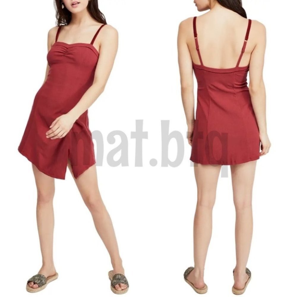 Free People Wine Monroe Asymmetrical Mini Dress